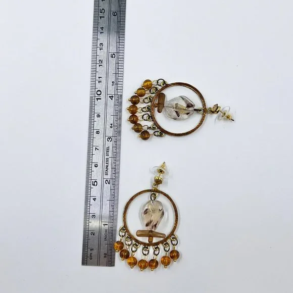 NWT - Charming Charlie - BOHO Vibes Brown & Amber Beaded Chandelier Earrings - Picture 6 of 7